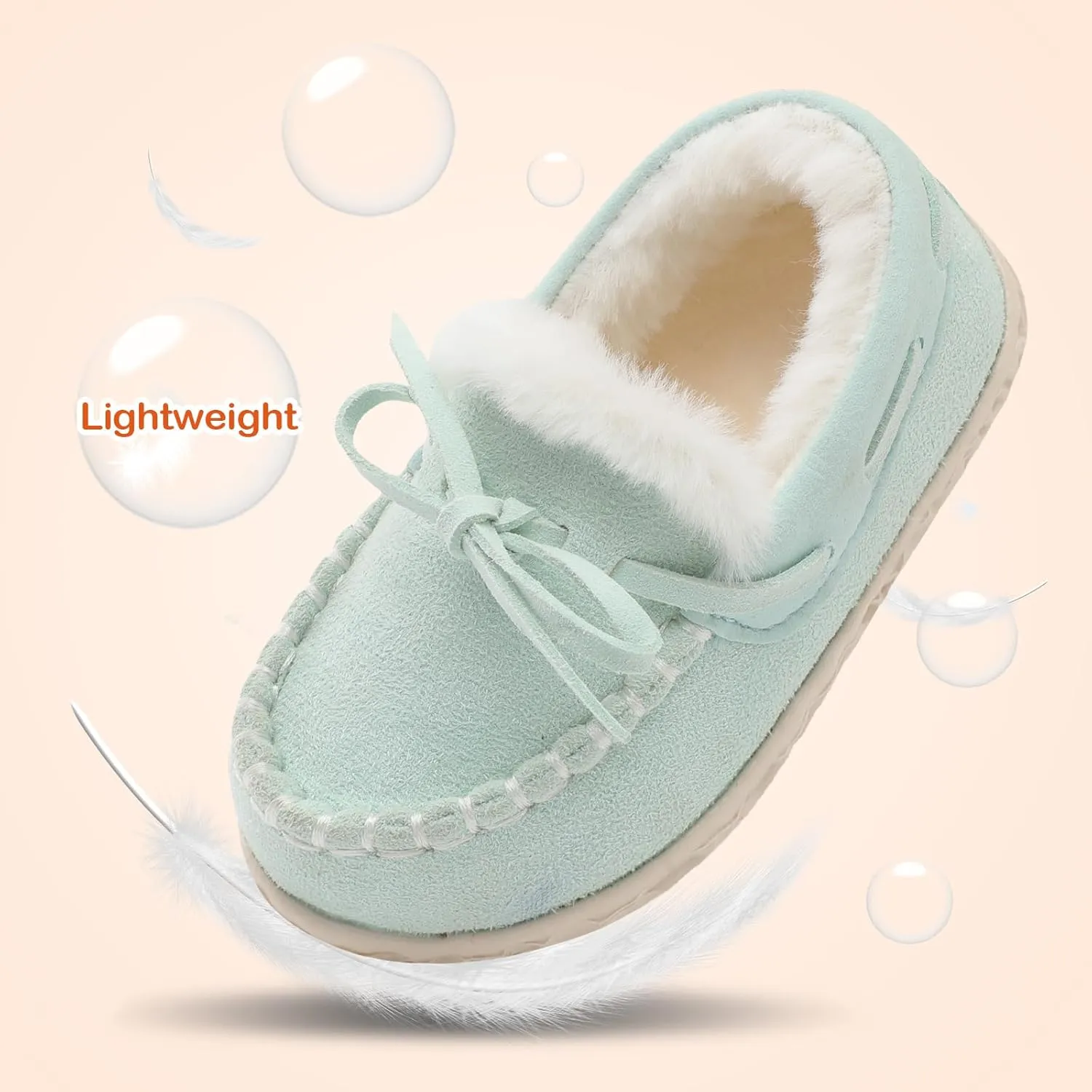 Scurtain Unisex Kids Toddler Slippers Suede Moccasin Slippers for Boys Girls Baby Lined with Warm Fur