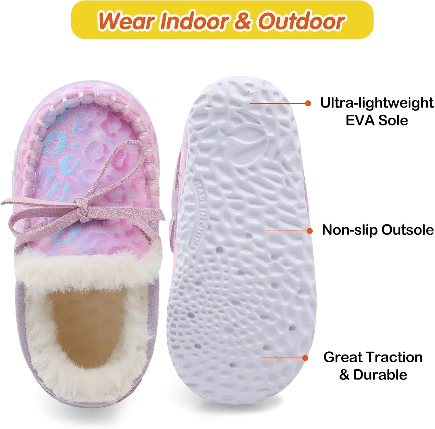Scurtain Unisex Kids Toddler Slippers Suede Moccasin Slippers for Boys Girls Baby Lined with Warm Fur