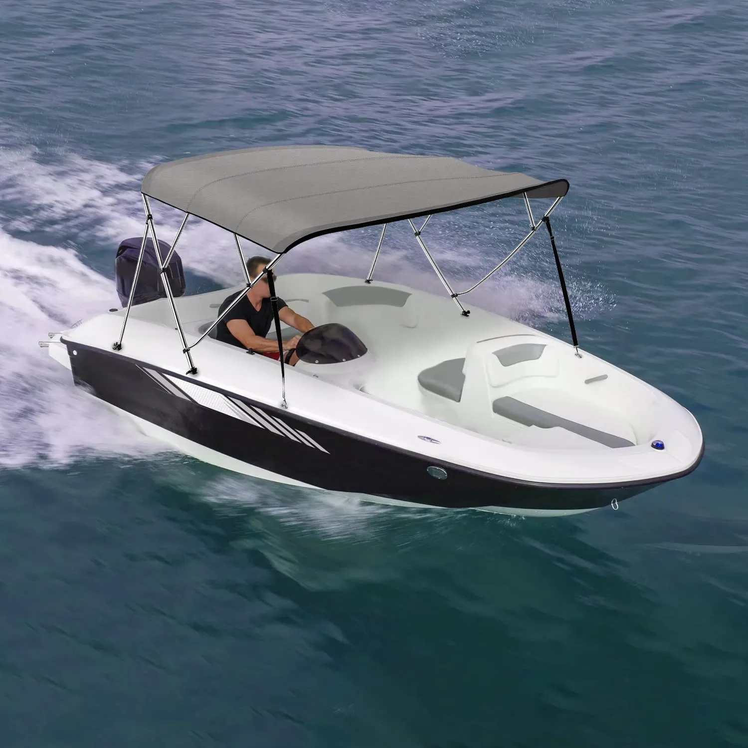 Seal Skin Covers 3 Bow / 4 Bow Bimini Top Replacement Cover, Marine Grade 600D Waterproof Canvas Boat Canopy Sun Shade Without Frame