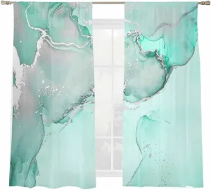Semi Sheer Curtains 2 Panels 63 Long, Gradient Teal Waves Texture Light Filtering Rod Pocket Voile Drapes Privacy Window Treatment for Living Room Bedroom Decor
