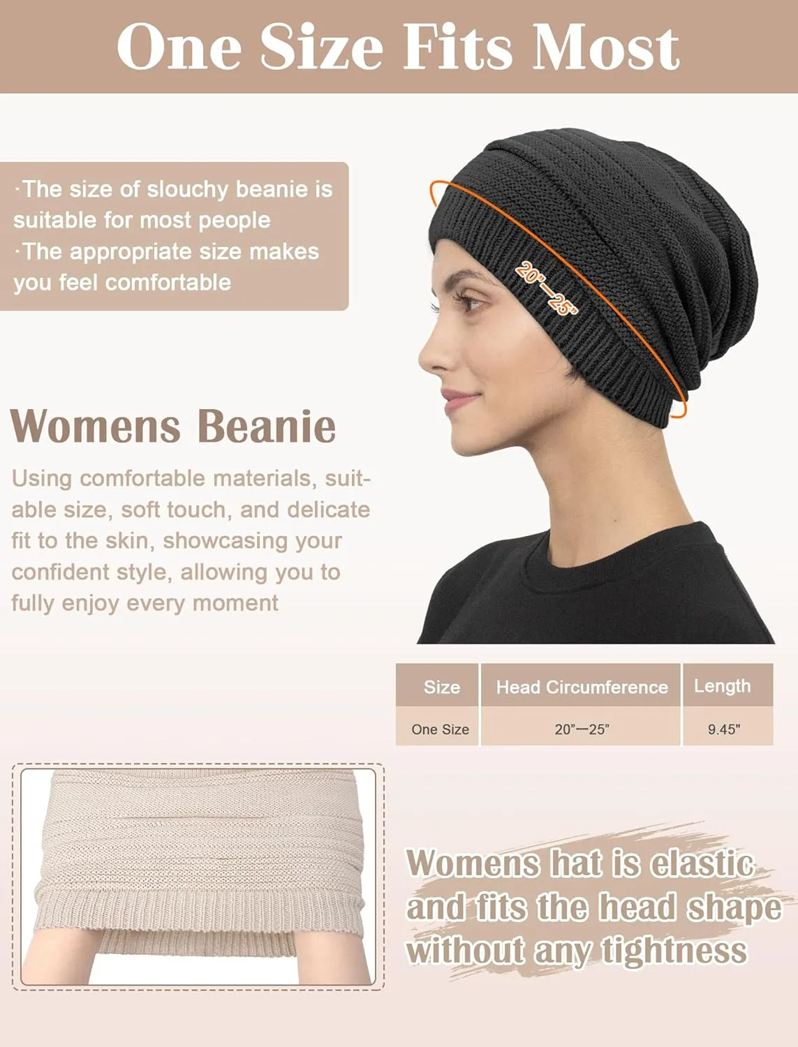 Senker Fashion 2 Pack Winter Slouchy Beanie for Women, Knit Beanies Warm Fleece Lined Chunky Oversized Skull Cap Gifts