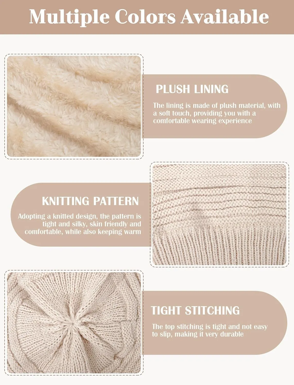 Senker Fashion 2 Pack Winter Slouchy Beanie for Women, Knit Beanies Warm Fleece Lined Chunky Oversized Skull Cap Gifts
