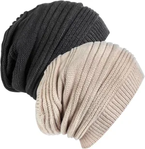 Senker Fashion 2 Pack Winter Slouchy Beanie for Women, Knit Beanies Warm Fleece Lined Chunky Oversized Skull Cap Gifts