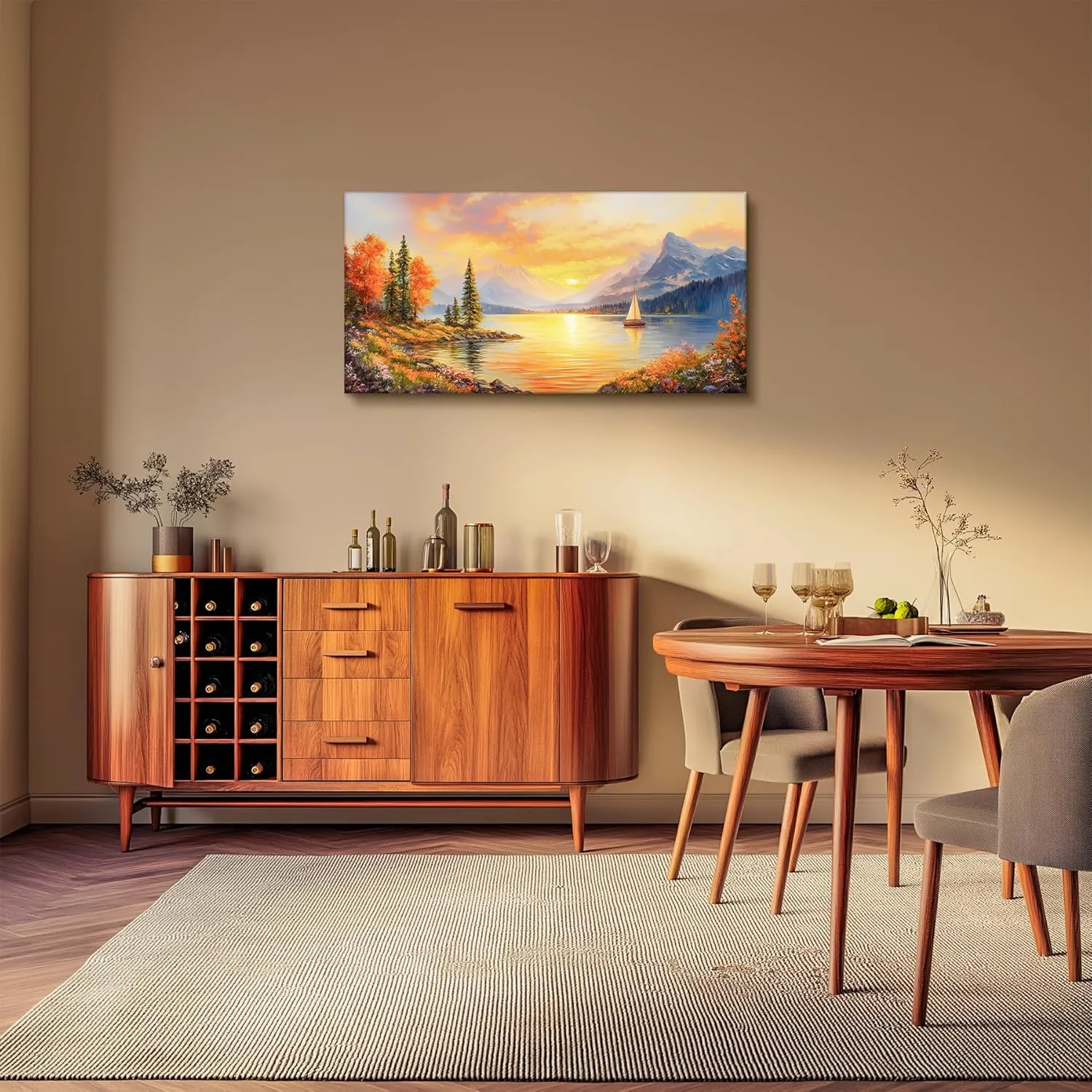 SERIMINO Sunset Landscape Large Wall Art, Mountain Lake Scenic Canvas Prints, Country Nature Scenery Artwork for Walls, Aesthetic Paintings Wall Decor Living Room Bedroom, Rustic Home Decor 20"X40"