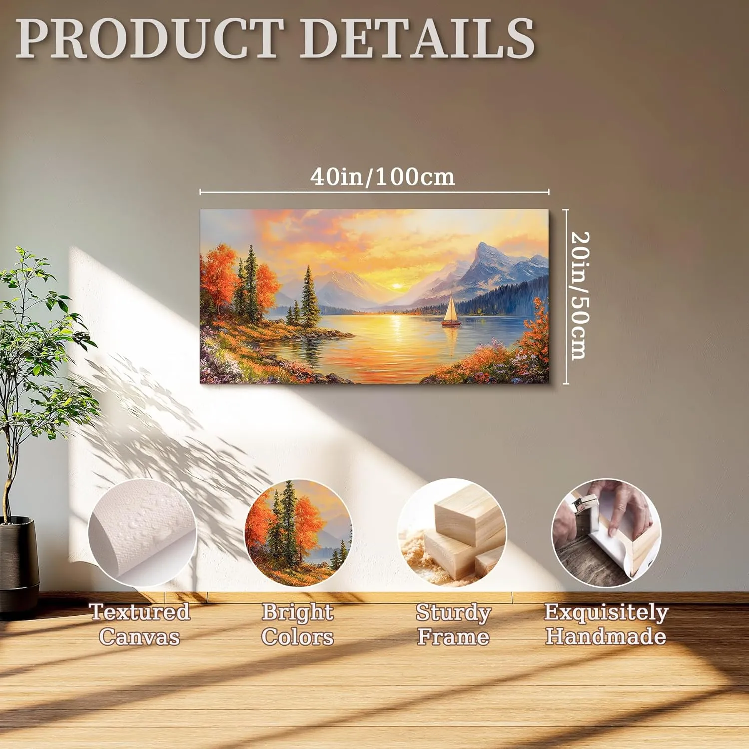 SERIMINO Sunset Landscape Large Wall Art, Mountain Lake Scenic Canvas Prints, Country Nature Scenery Artwork for Walls, Aesthetic Paintings Wall Decor Living Room Bedroom, Rustic Home Decor 20"X40"