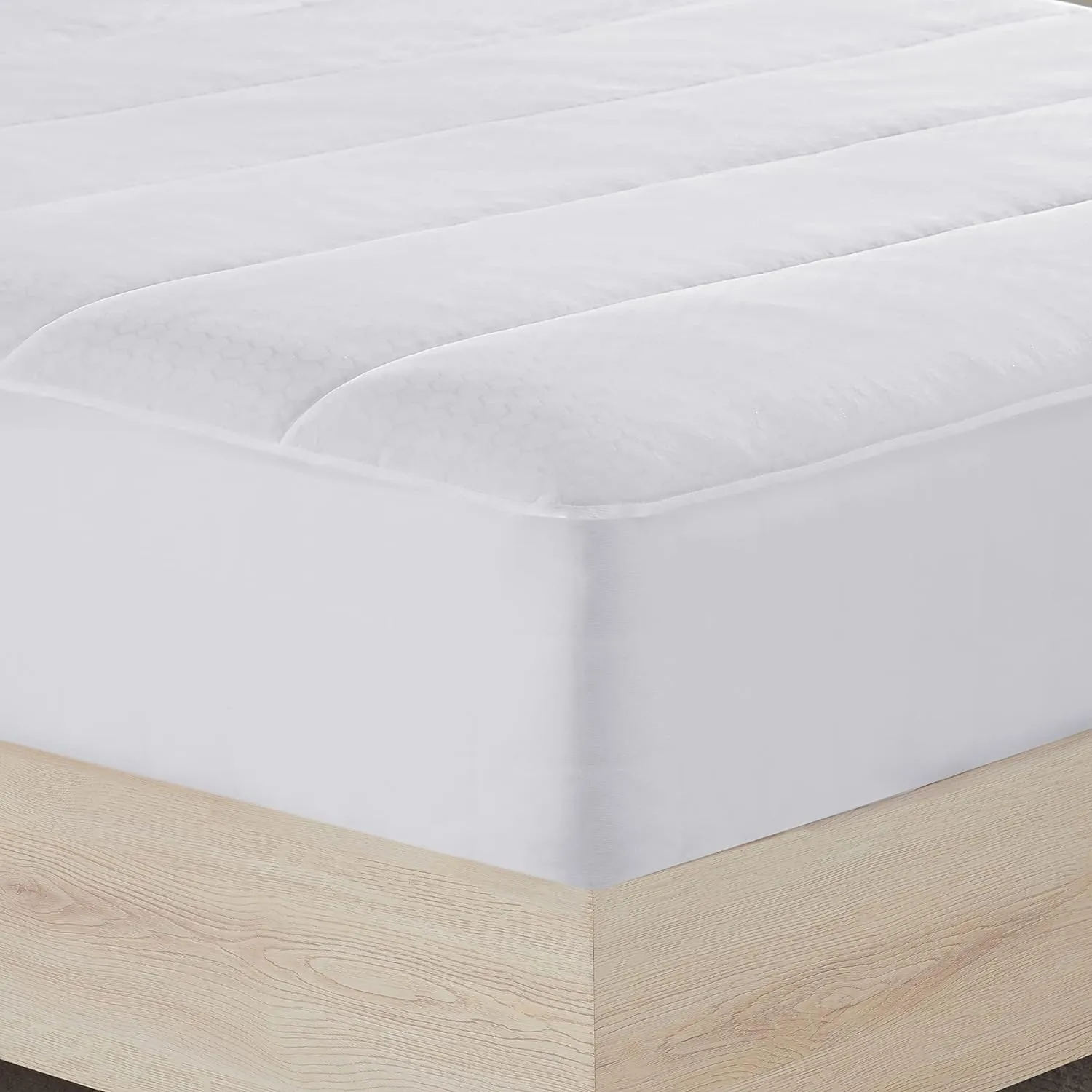 Serta Power Chill Cooling Twin Mattress Pad, Elastic Fitted Mattress Protector, Soft and Breathable Pillow Top Cover, 18" Deep Pockets for Secure Fit, Machine Washable, White