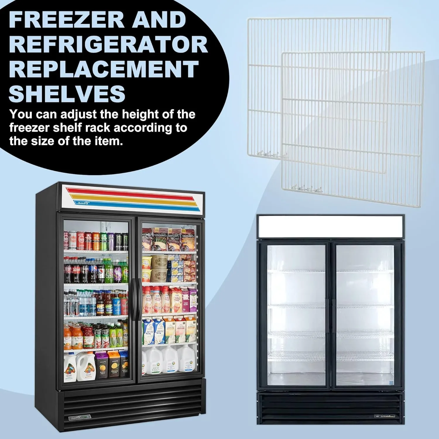 Set of 2 Commercial Freezer and Refrigerator Replacement Shelves (24" x 20.75") - Adjustable Utility Steel Wire Metal Shelf - Commercial Refrigerator Shelf, White
