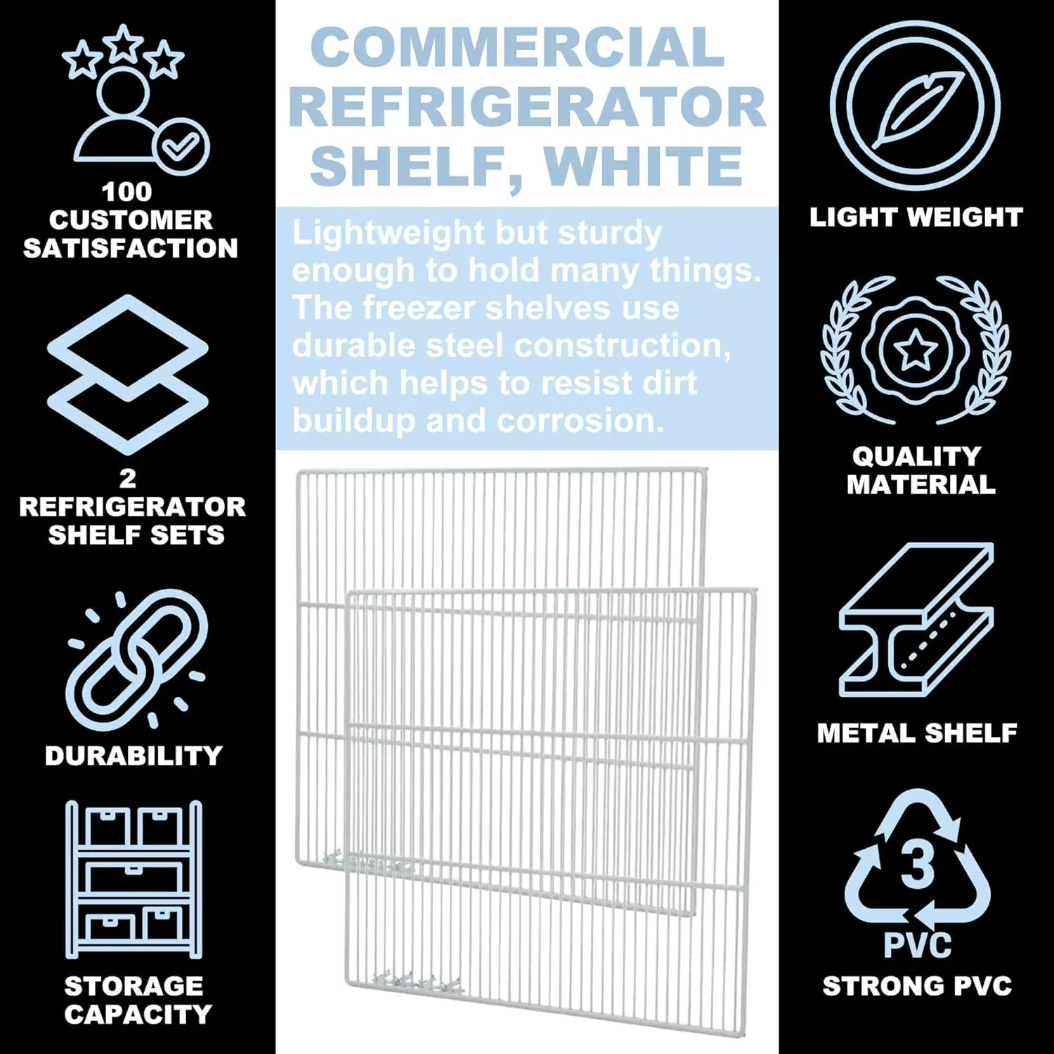Set of 2 Commercial Freezer and Refrigerator Replacement Shelves (24" x 20.75") - Adjustable Utility Steel Wire Metal Shelf - Commercial Refrigerator Shelf, White