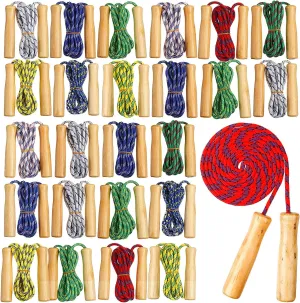 Shappy 24 Pcs Jump Rope Bulk 7.25 ft Adjustable Cotton Skipping Rope with Wooden Handle Braided Fitness Jumping Rope for Training Outdoor Exercise Fun Activity Party Favor