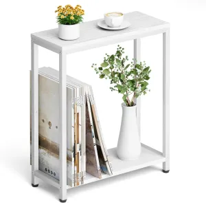 SLEEPING LAMB Narrow Small Side Table for Small Space, 2 Tier Sofa Skinny End Table for Living Room, Bedroom Beside Slim Nightstand, White