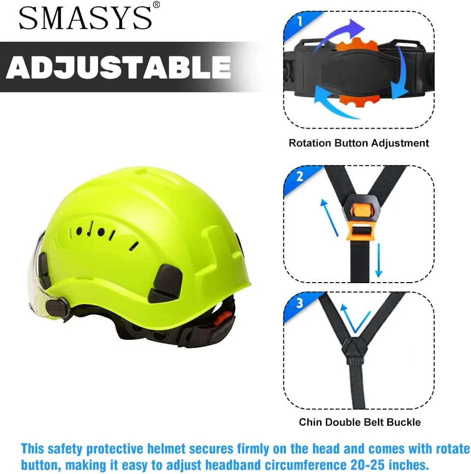 SMASYS Safety Hard Hat ABS Helmet Adjustable with Visor 6-Point Suspension Perfect for Construction and Climbing