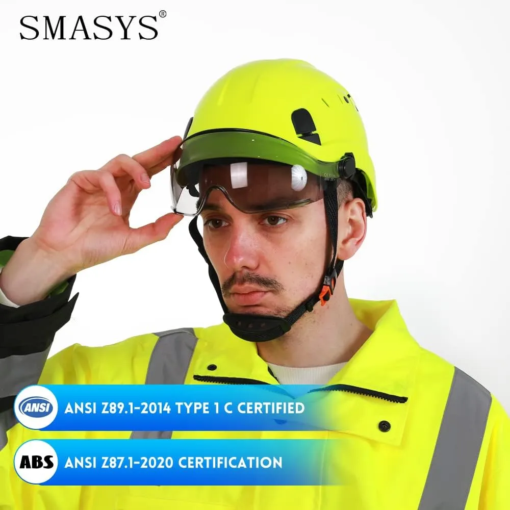 SMASYS Safety Hard Hat ABS Helmet Adjustable with Visor 6-Point Suspension Perfect for Construction and Climbing
