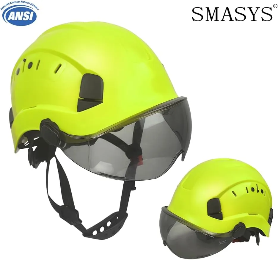SMASYS Safety Hard Hat ABS Helmet Adjustable with Visor 6-Point Suspension Perfect for Construction and Climbing
