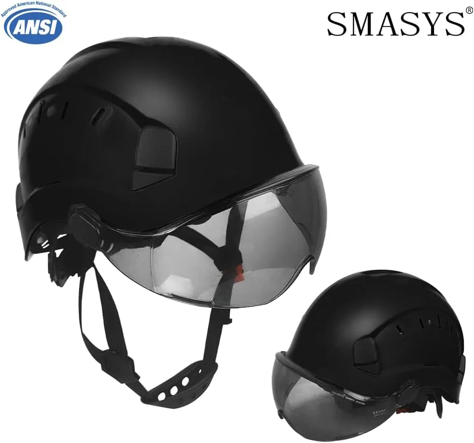 SMASYS Safety Hard Hat ABS Helmet Adjustable with Visor 6-Point Suspension Perfect for Construction and Climbing