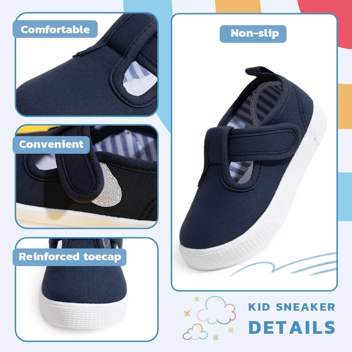 Sonsage Toddler Boys Girls Canvas Sneakers Soft Sole T-Strap Shoes Lightweight Comfy Classical Flats Non Skid Shoe for Little Kids