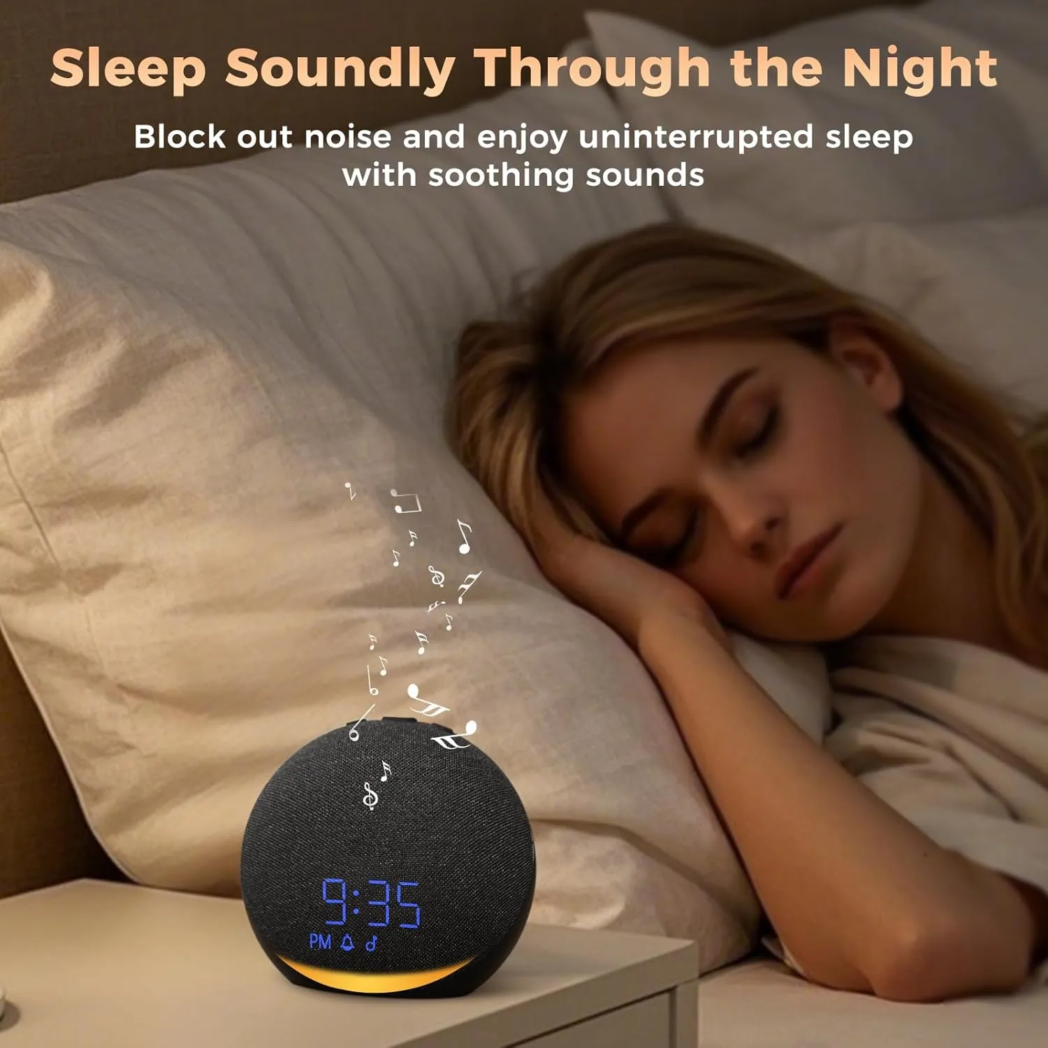 Sound Machine Alarm Clock for Bedroom: Dimmable Clock with Bluetooth Speaker - White Noise Machine for Baby Adults Kids Sleeping - Black