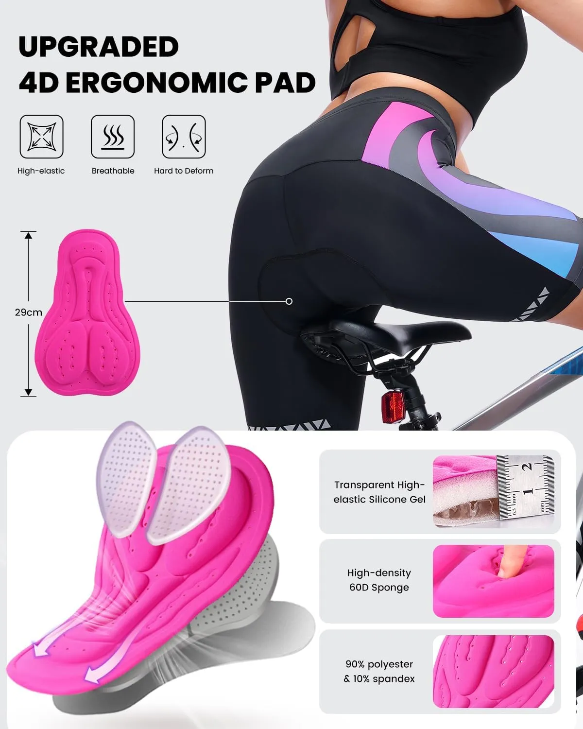 Sportneer Women Padded Bike Shorts - Bicycle Cycling Shorts for Womens Biking 4D Gel Padding for Mountain Bike and Road Bike
