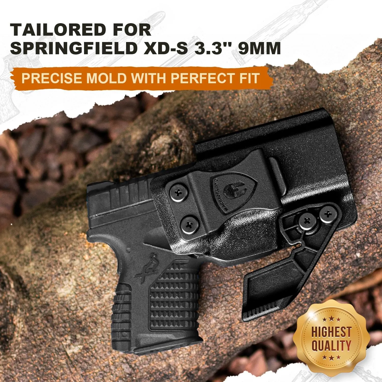 Springfield XD-S 3.3'' Holster IWB KYDEX Holster Optics Cut for Springfield XDS 3.3", Inside Waistband Appendix Carry Holster XDS, Adjustable Cant & 'Posi-Click' Retention, Right/Left Hand Optional