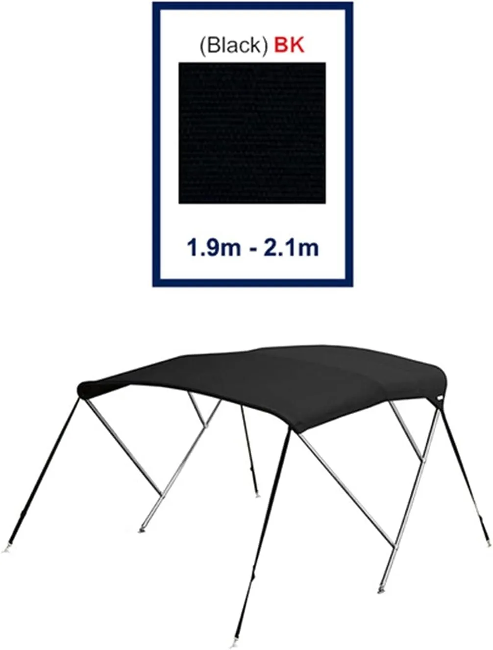 Stainless Steel 3 Bow Biminii 25mm 316 Tube Heavy-Duty Boat-Cover Top Canopy Water Sun Proof UV Protectio Black (Color : 1.9m 2.1m Black)