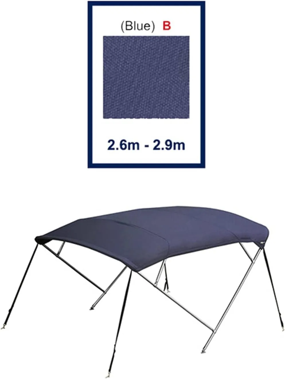 Stainless Steel 4 Bow Biminii 25mm 316 Tube Heavy-Duty Boat-Cover Top Canopy Water Sun Proof UV Protection Blue (Color : 2.6m 2.9m Blue)