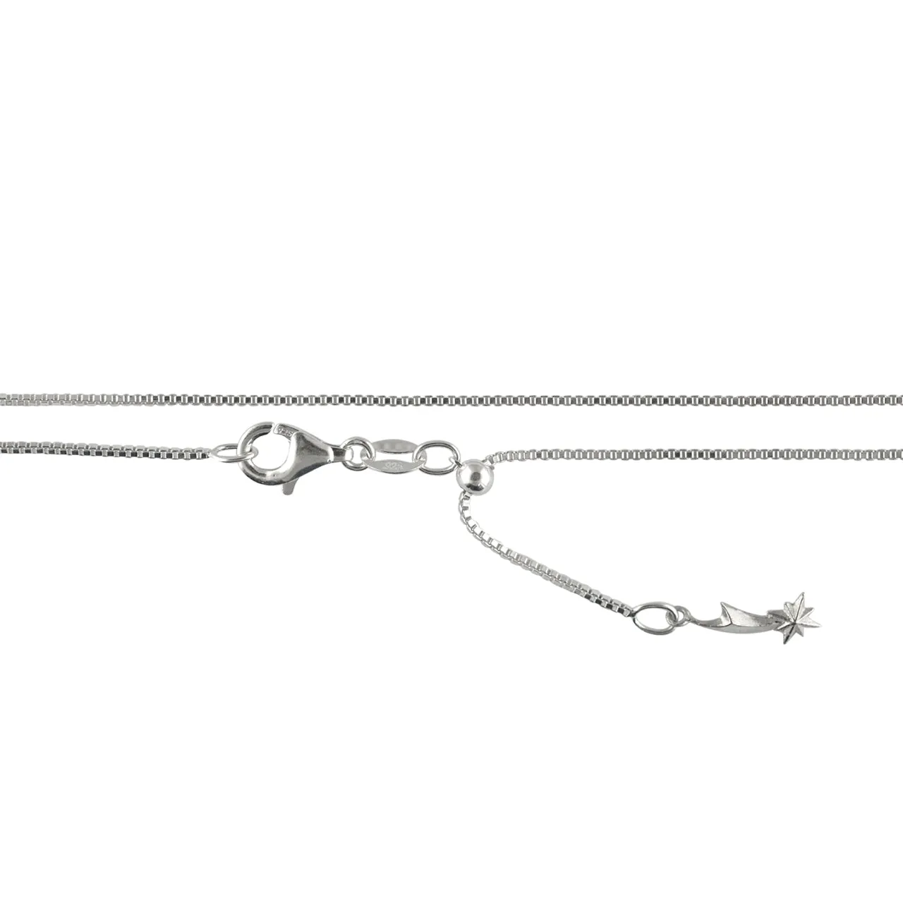 Starborn 22” Adjustable Sterling Silver, Box Chain with Adjustable "Slide Ball"