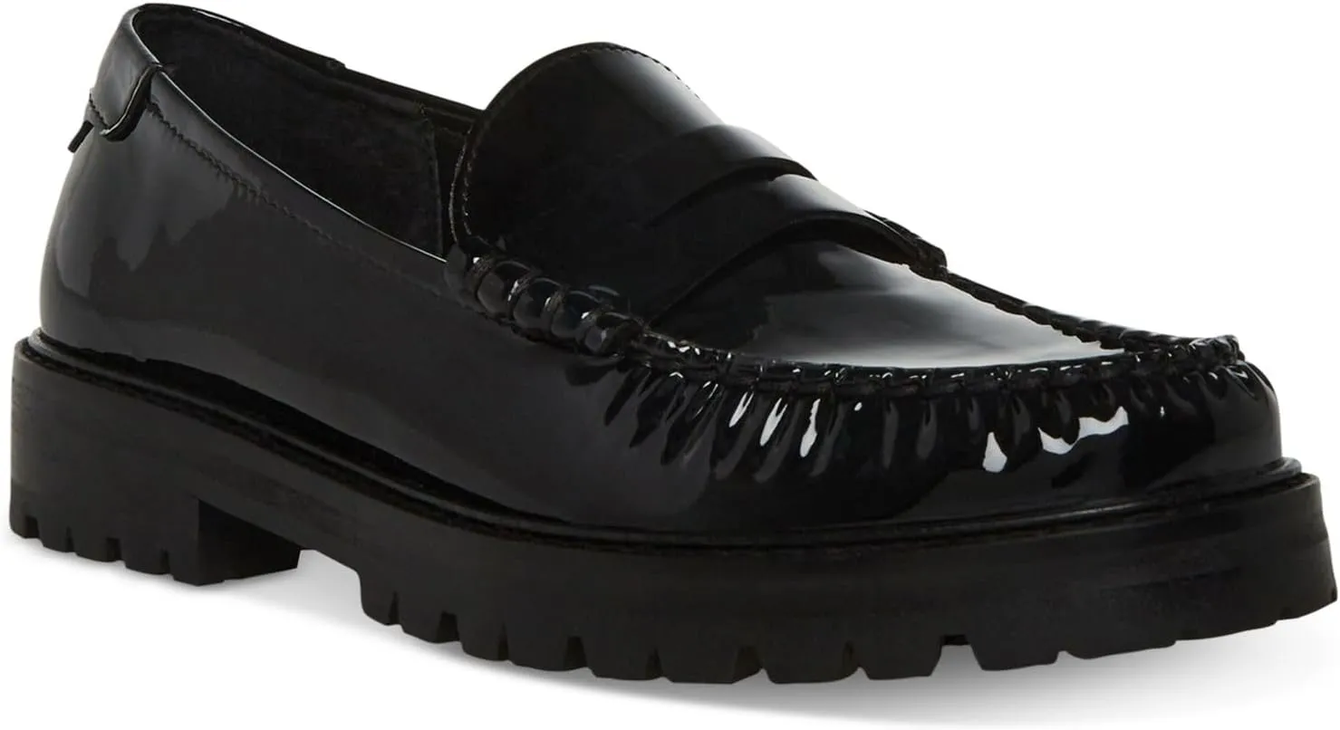 Steve Madden Womens Black Penny Keeper Lug Sole Cushioned Madelyn Round Toe Block Heel Slip On Loafers Shoes 5 M