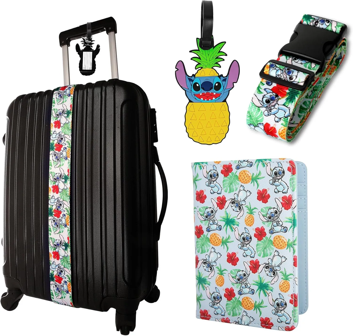 Stitch Travel 3-Piece Set with Passport Holder, Bag Tag, and Luggage Strap, Disney Travel Accessories Official License