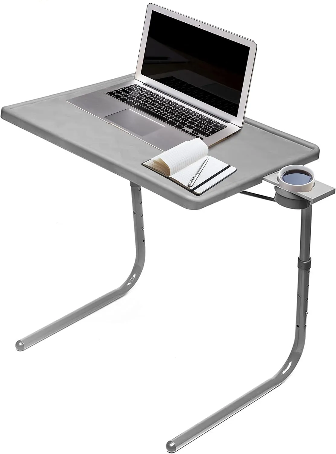 Table-Mate II TV Tray - Folding Dinner Table, Couch Trays for Eating Snack Food, Stowaway Laptop Stand, Portable Bed Adjustable with 3 Angles, Cup Holder, Silver