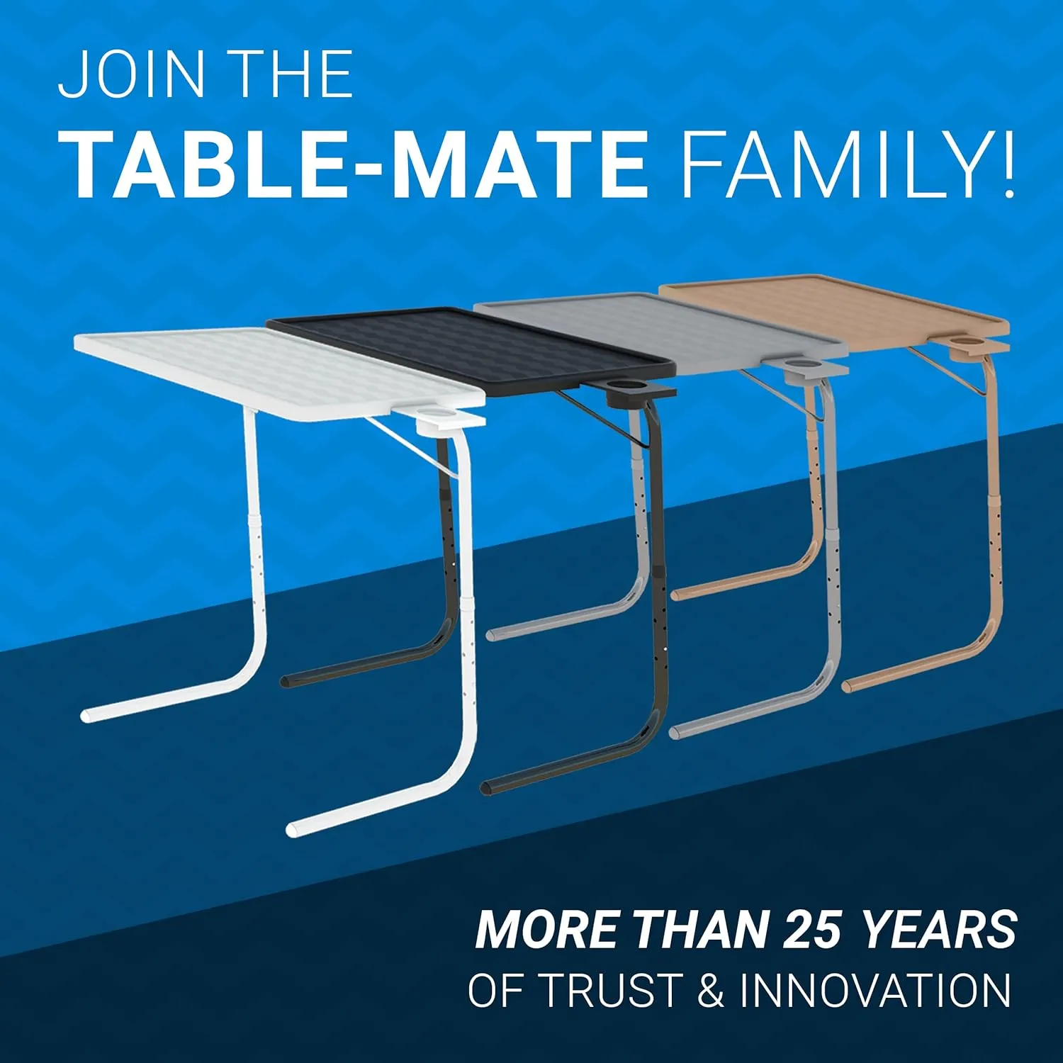 Table-Mate II TV Tray - Folding Dinner Table, Couch Trays for Eating Snack Food, Stowaway Laptop Stand, Portable Bed Adjustable with 3 Angles, Cup Holder, Silver