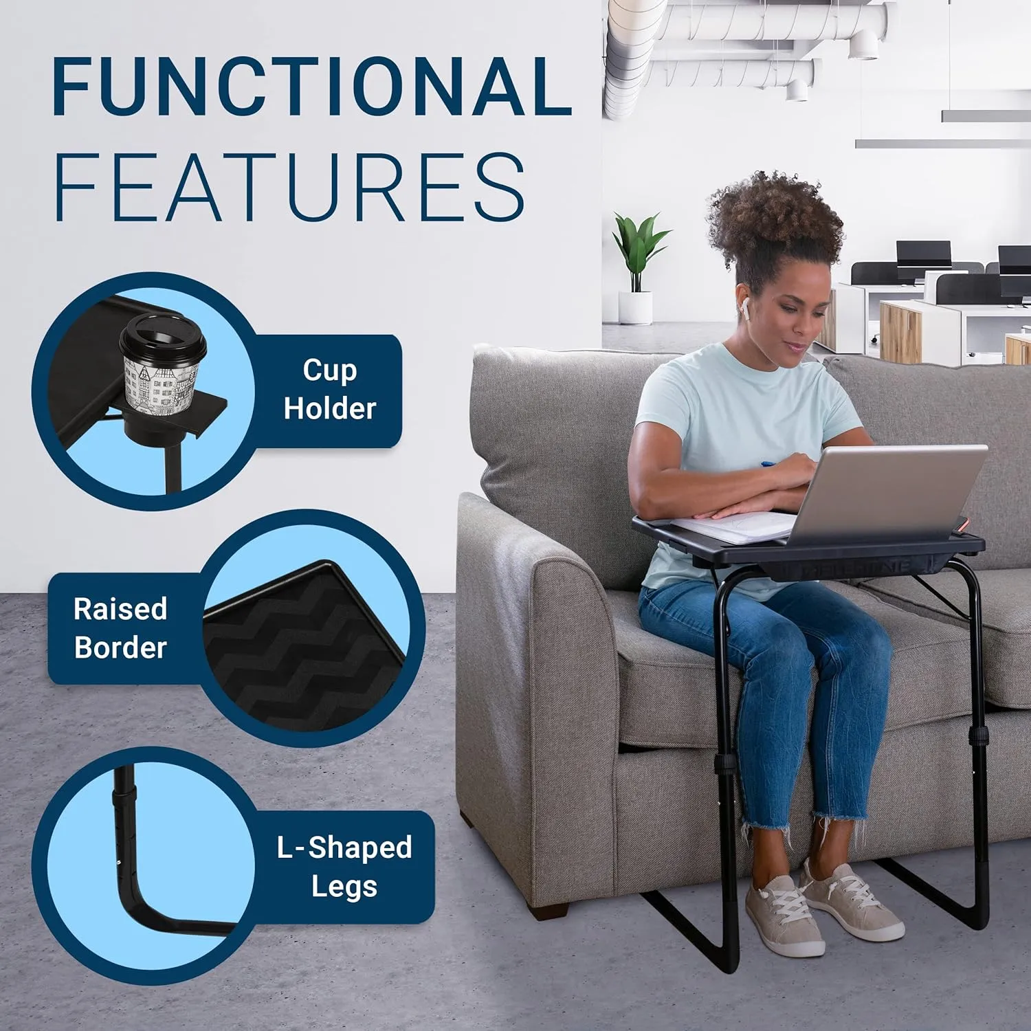 Table-Mate II TV Tray - Folding Dinner Table, Couch Trays for Eating Snack Food, Stowaway Laptop Stand, Portable Bed Adjustable with 3 Angles, Cup Holder, Silver
