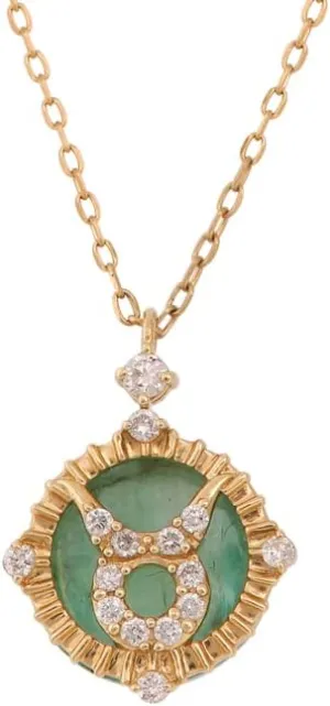 Taurus & Emerald Birthstone Necklace available in 14K & 10K Solid Gold & Natural Diamonds (G-H Color, Si, Clarity, 0.16ct)
