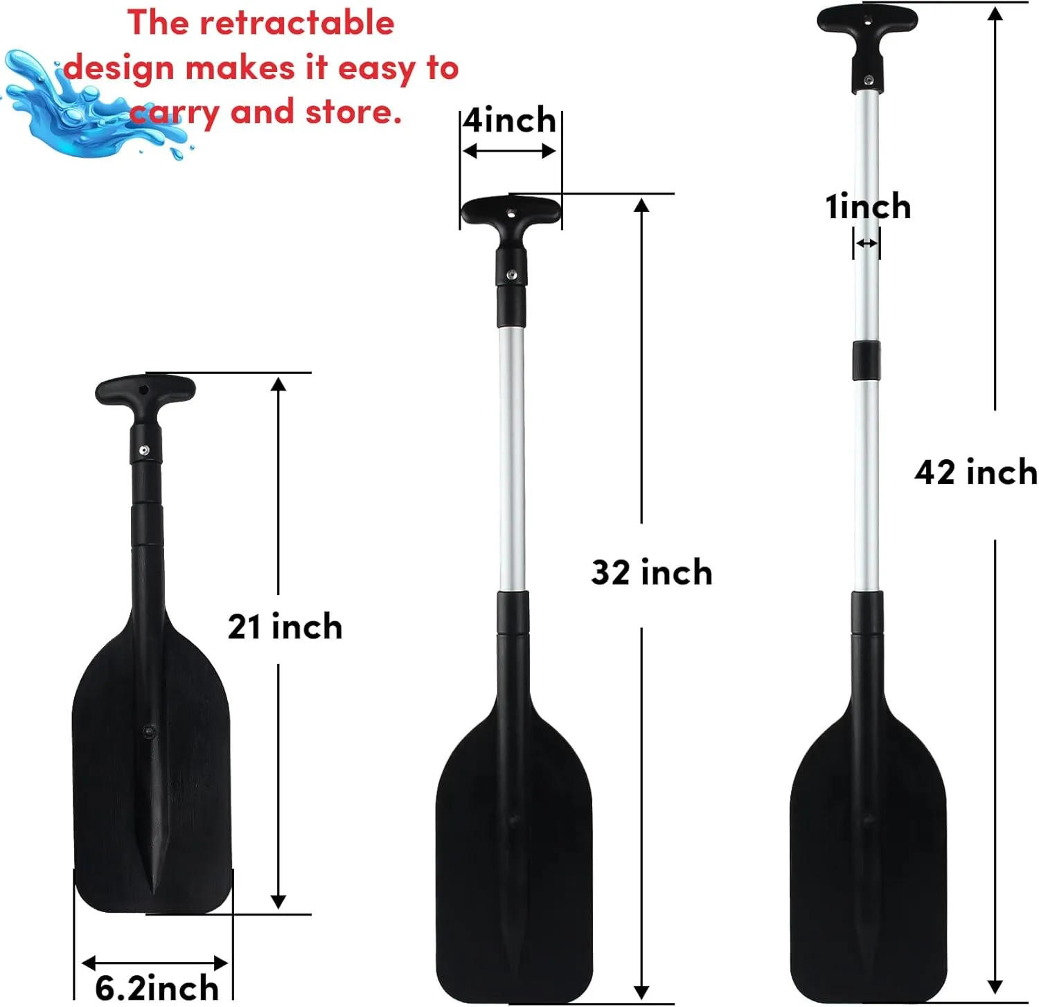Telescoping Boat Paddle Collapsible Oar for Boat 21'' - 42'', Collapsible Paddle for Boat Kayaking Rafting Jet Ski Canoe Outdoor Kayak Water Sports and Safety Boat Accessories 2 Pack