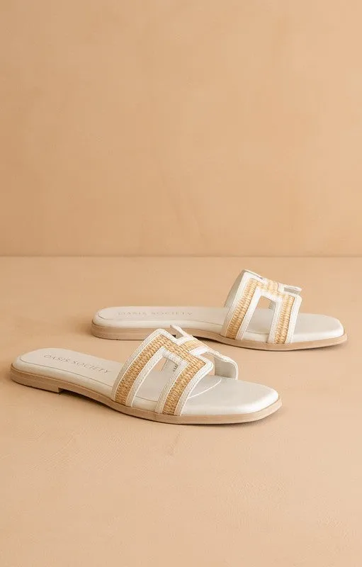 The Ena "H" Cutout Raffia Slide