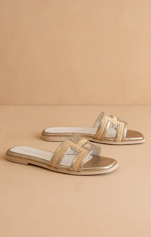 The Ena "H" Cutout Raffia Slide