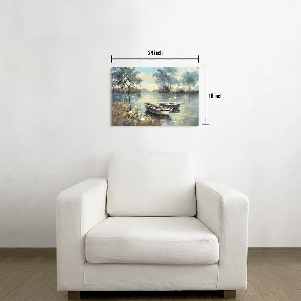 the stream design Lake Landscape Wall Art Canvas: Nature Boat Scene Painting Picture Hand Painted Print Artwork Bedroom Living Room Decor