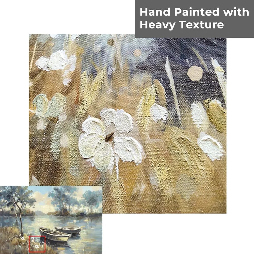 the stream design Lake Landscape Wall Art Canvas: Nature Boat Scene Painting Picture Hand Painted Print Artwork Bedroom Living Room Decor