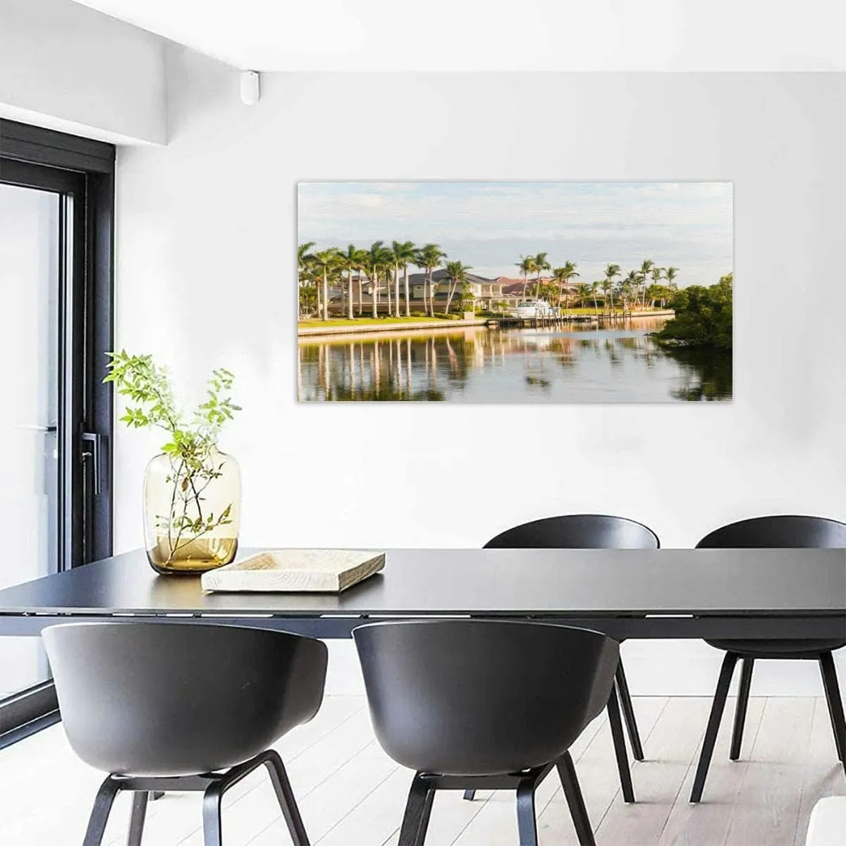 TOOUTEREA 20x40 Frame Large Canvas Painting Wall Art Recreational sport boat front luxury Villas an intracoastal waterway Wall Decor for Living Room Bedroom Kitchen Bathroom Office Artwork Home Decor