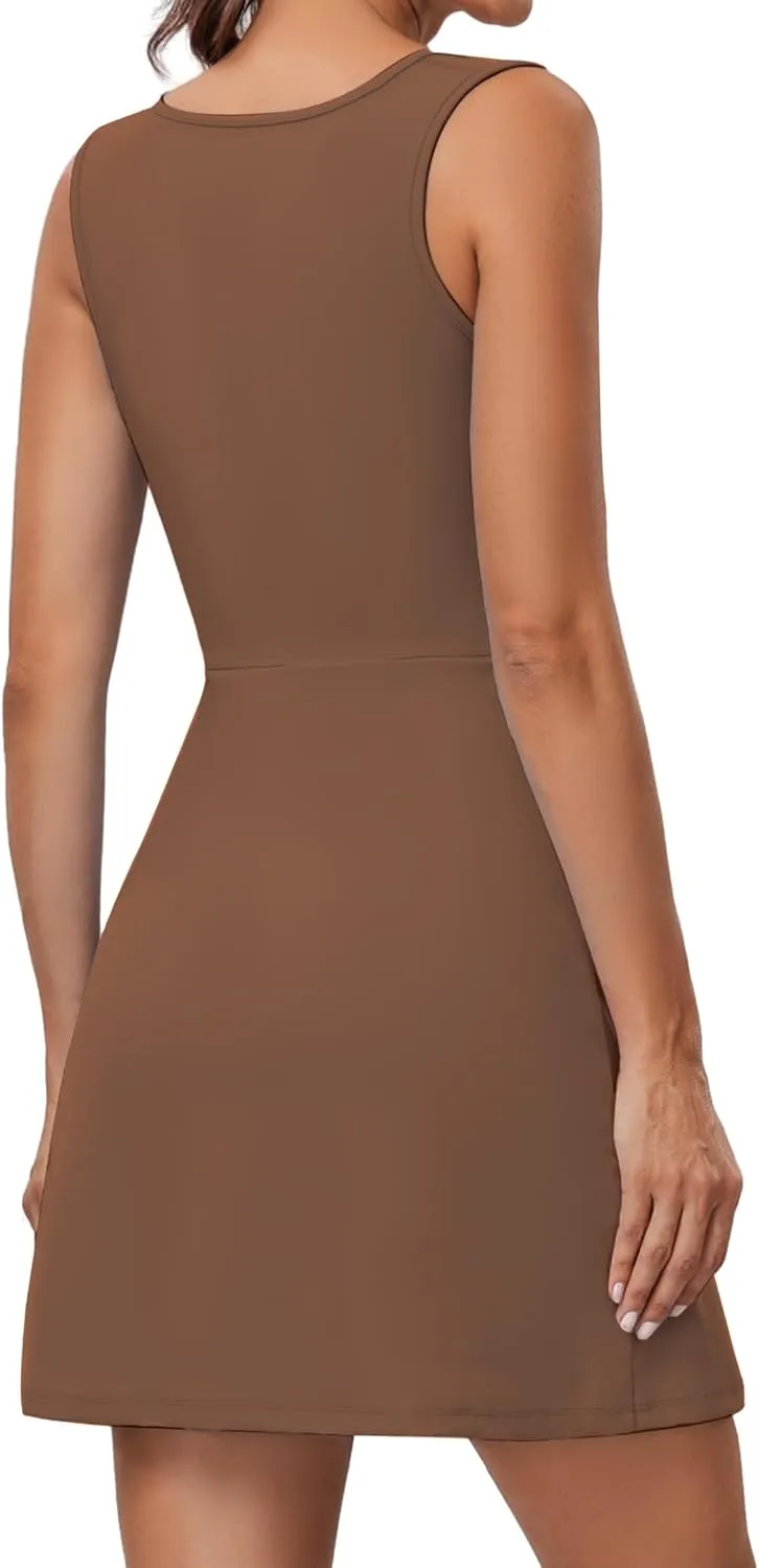 TQD Tennis Dress for Women Athletic Dress with Built in Shorts Golf Active Workout Exercise Dresses