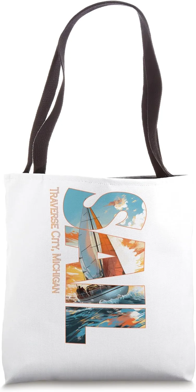 Traverse City Michigan Sailing Nautical Sailor Tote Bag