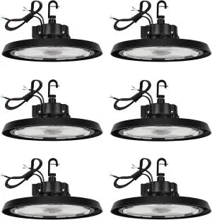 UFO LED High Bay Light, 150W/100W/80W, 5000K/4000K/3000K Adjustable, 24000Lumens, 0-10V Dimmable, Super Bright LED Shop Light, AC100-277V, IP65 Commercial Bay Lighting for Garage Warehouse, 6 PACK