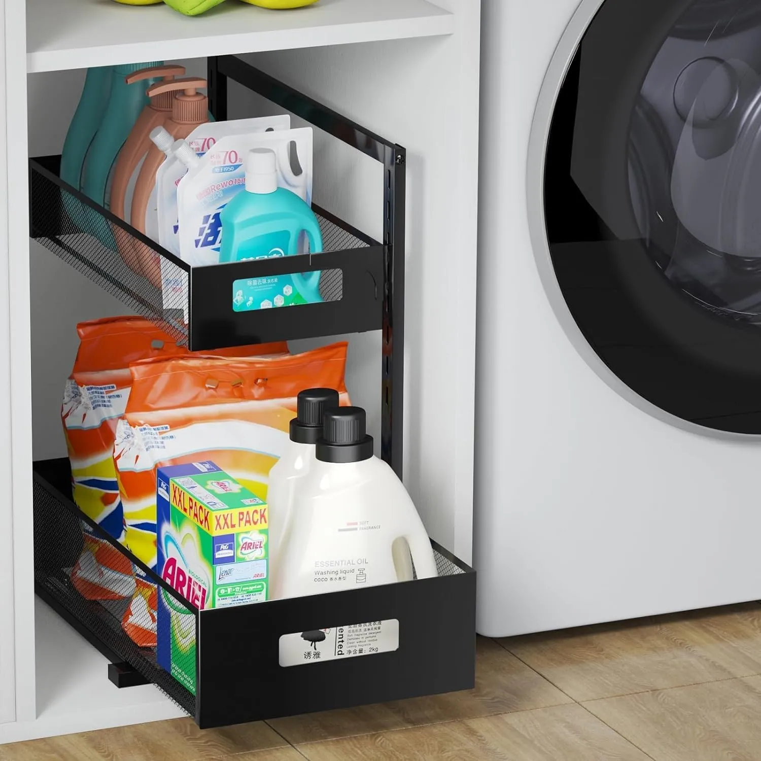 Under Sink Organizer Pull Out Cabinet Organizer Adjustable Height 2 Tier with Sliding Drawers Kitchen Bathroom Organizer and Storage(1pc)