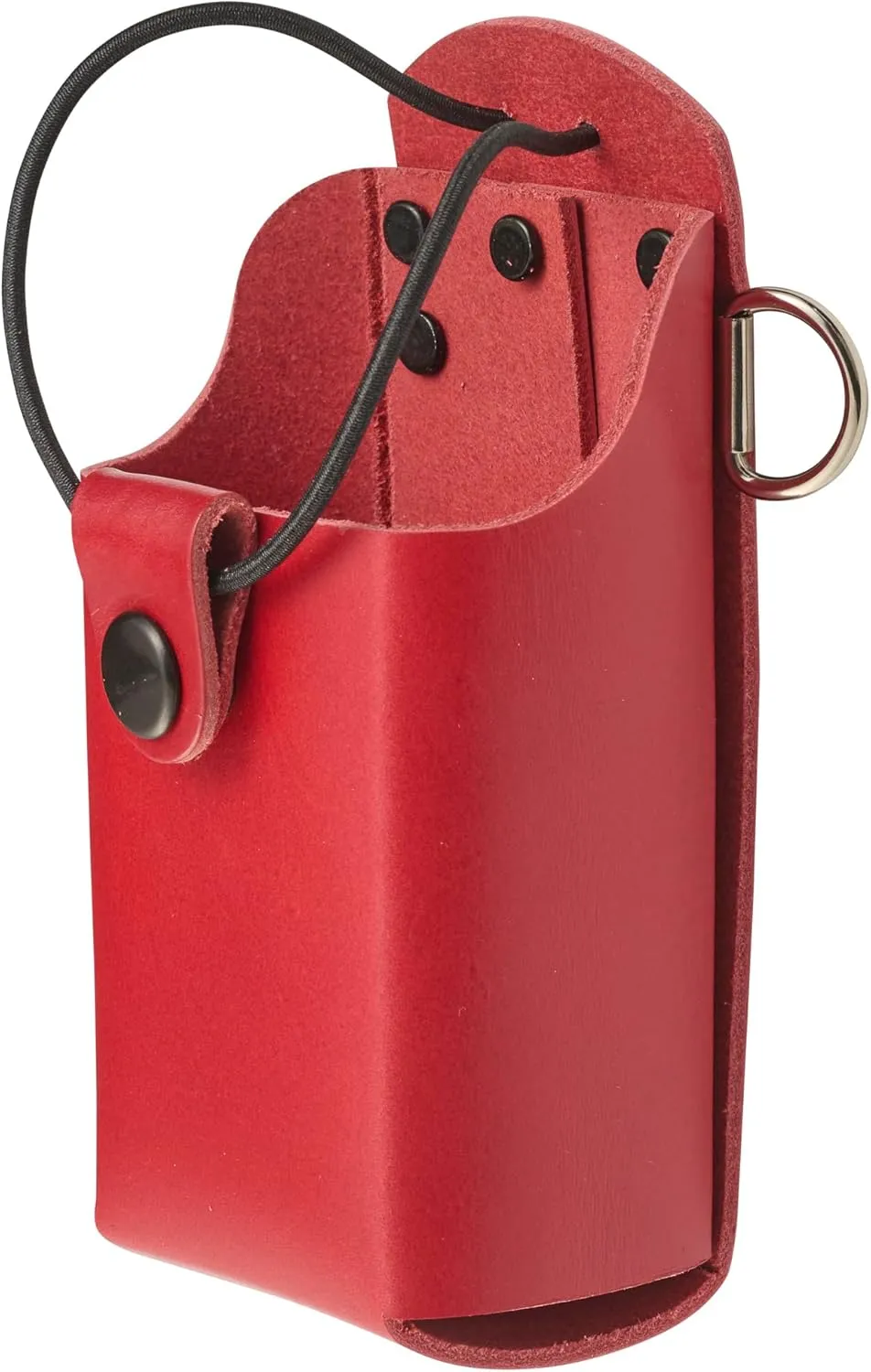 Universal Leather Radio Case Two Way Radio Holder with Adjustable Elastic Band for Firefighter, EMT and Law Enforcement. Red with Black Snap