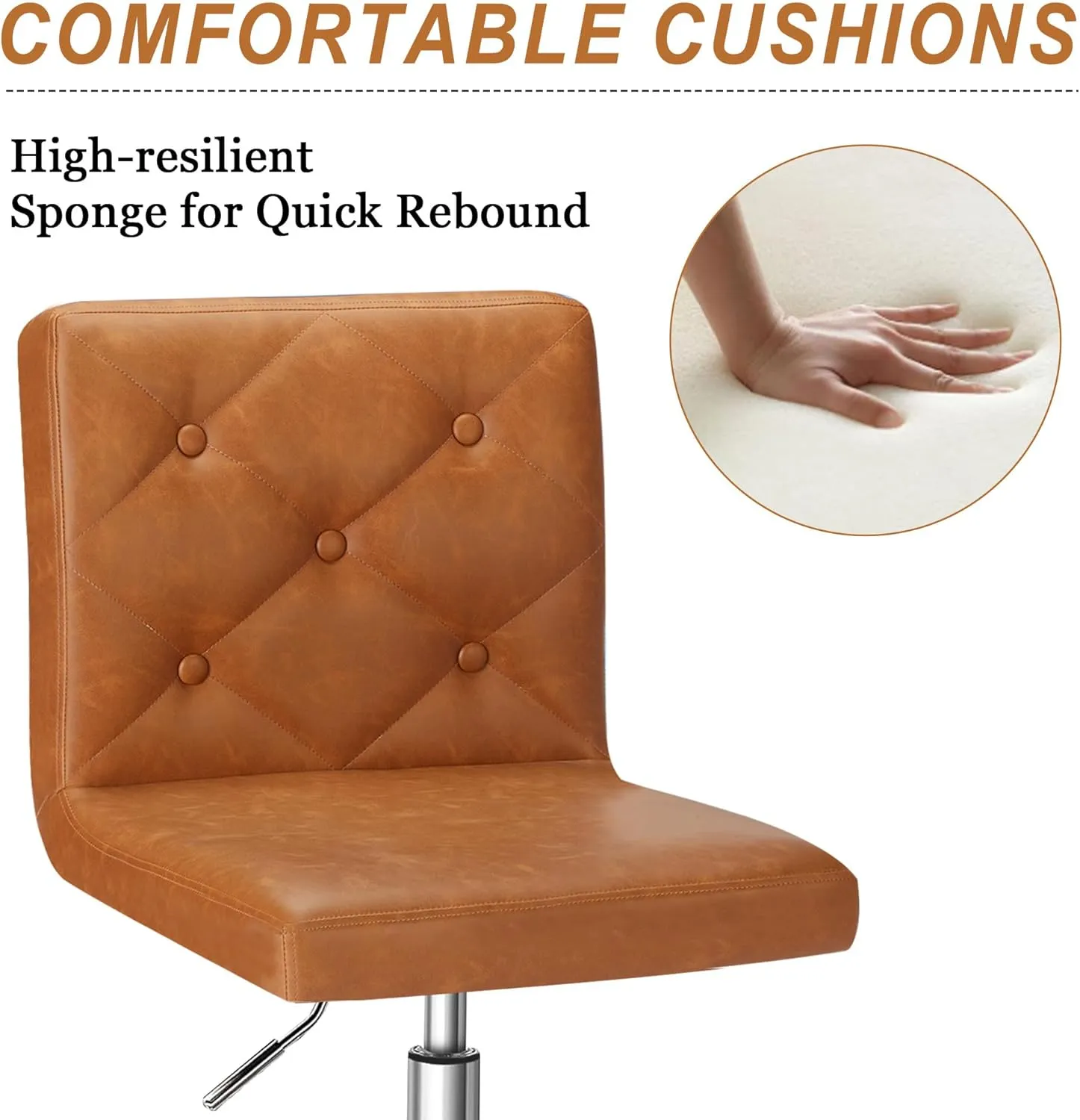 VECELO PU Leather Mid-Back Armless Desk Chair Adjustable Height 360° Rolling Swivel for Home Office Work