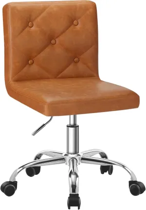 VECELO PU Leather Mid-Back Armless Desk Chair Adjustable Height 360° Rolling Swivel for Home Office Work