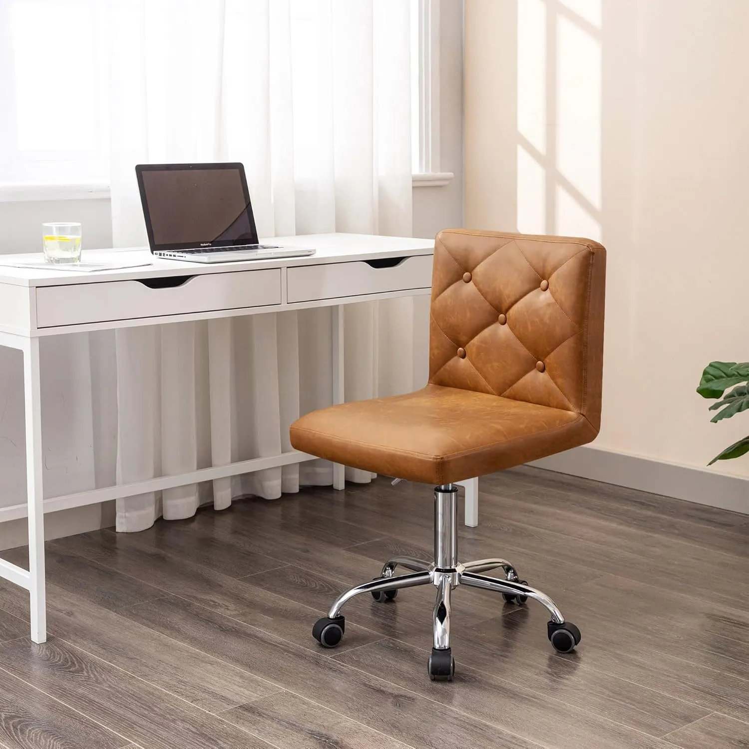 VECELO PU Leather Mid-Back Armless Desk Chair Adjustable Height 360° Rolling Swivel for Home Office Work