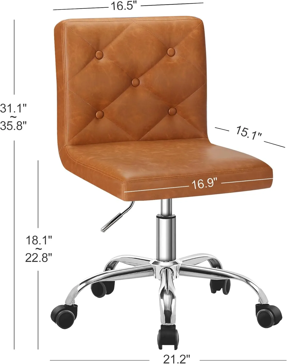 VECELO PU Leather Mid-Back Armless Desk Chair Adjustable Height 360° Rolling Swivel for Home Office Work