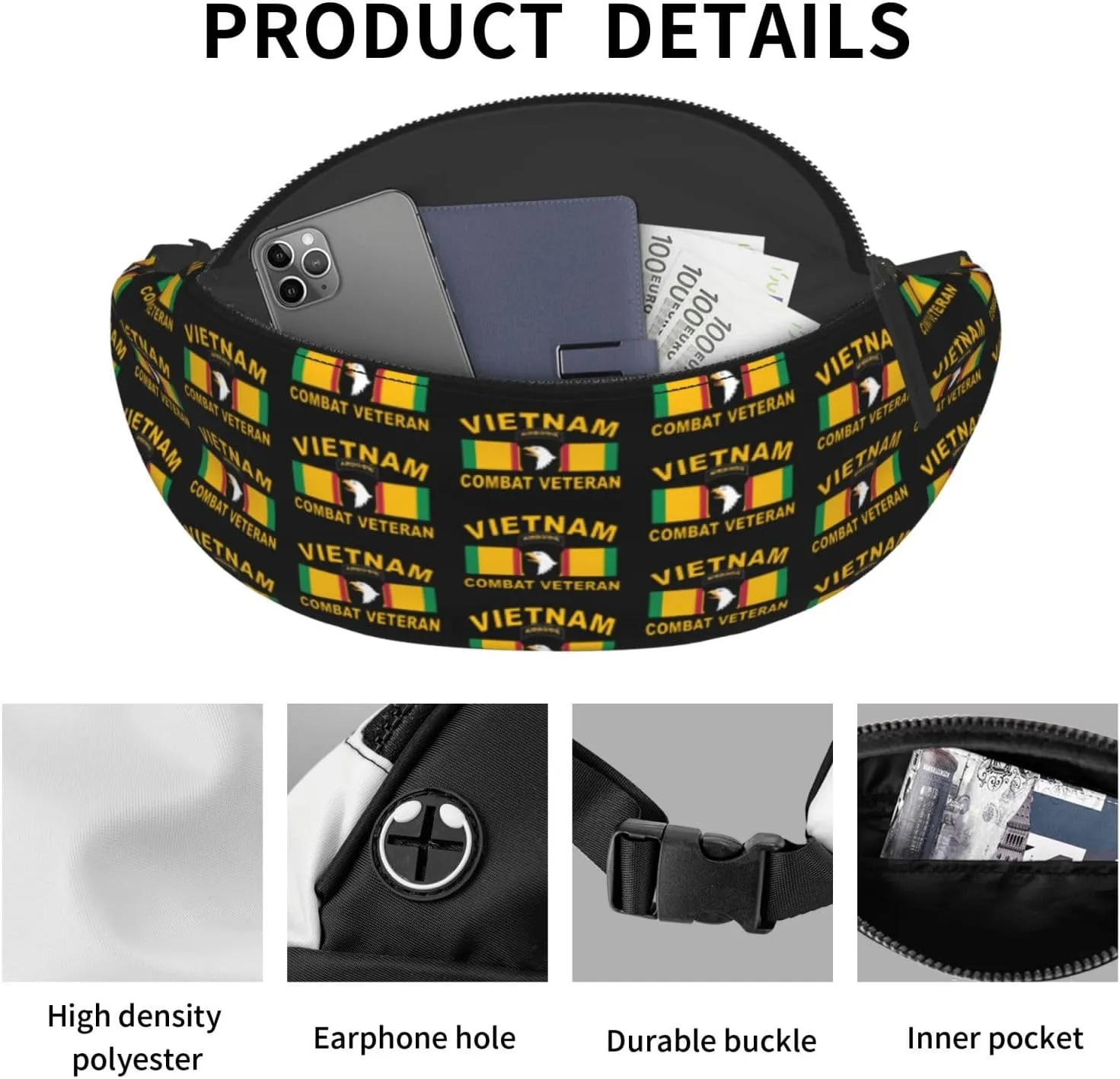 Vietnam Veteran 101st Airborne Division Fanny Pack Daypack Crossbody Waist Bag For Travel Sports Running Hiking