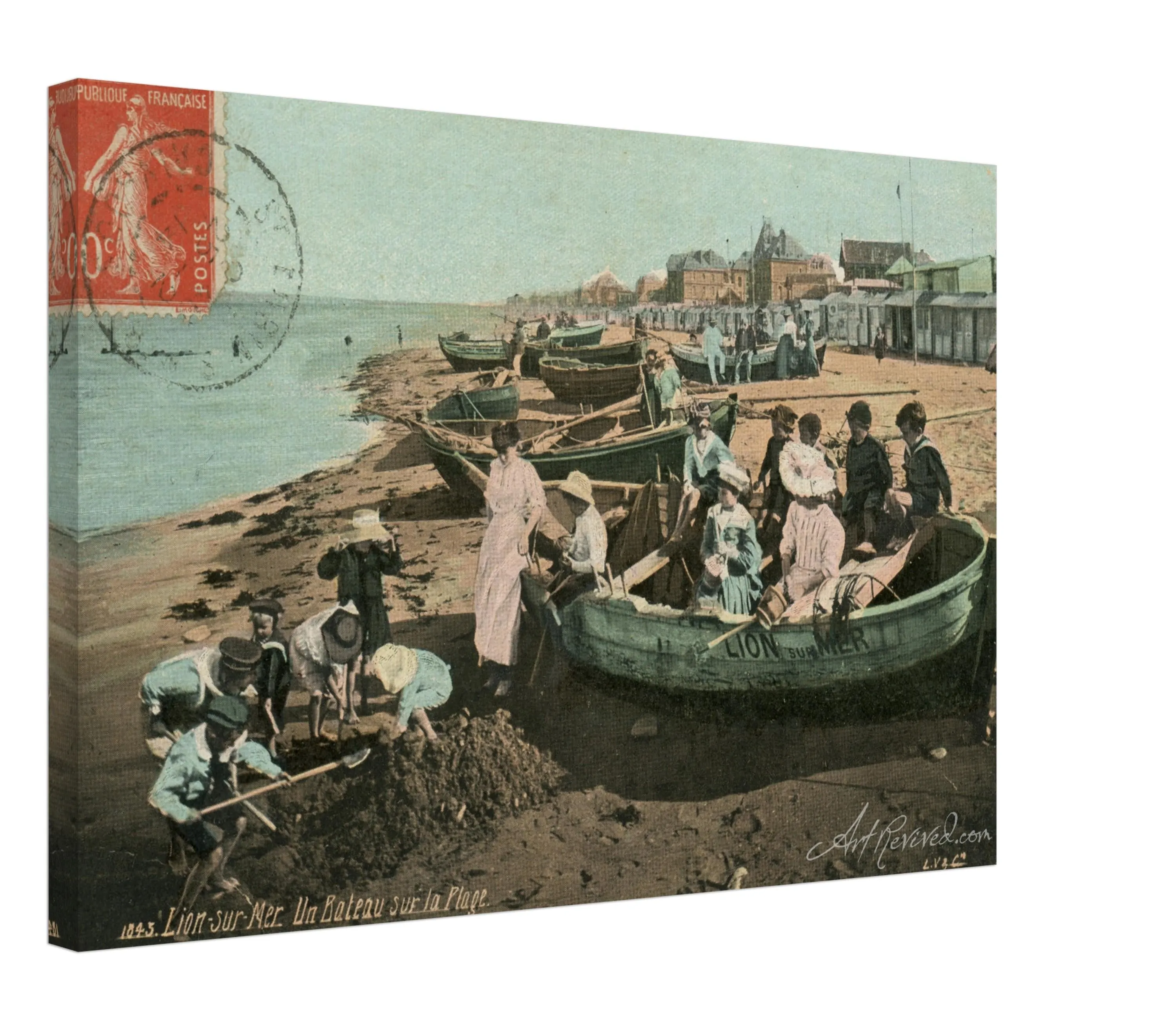 Vintage Wall Art Canvas - Lion-sur-Mer: Boat on the Beach (Mailed 02-25-1914)