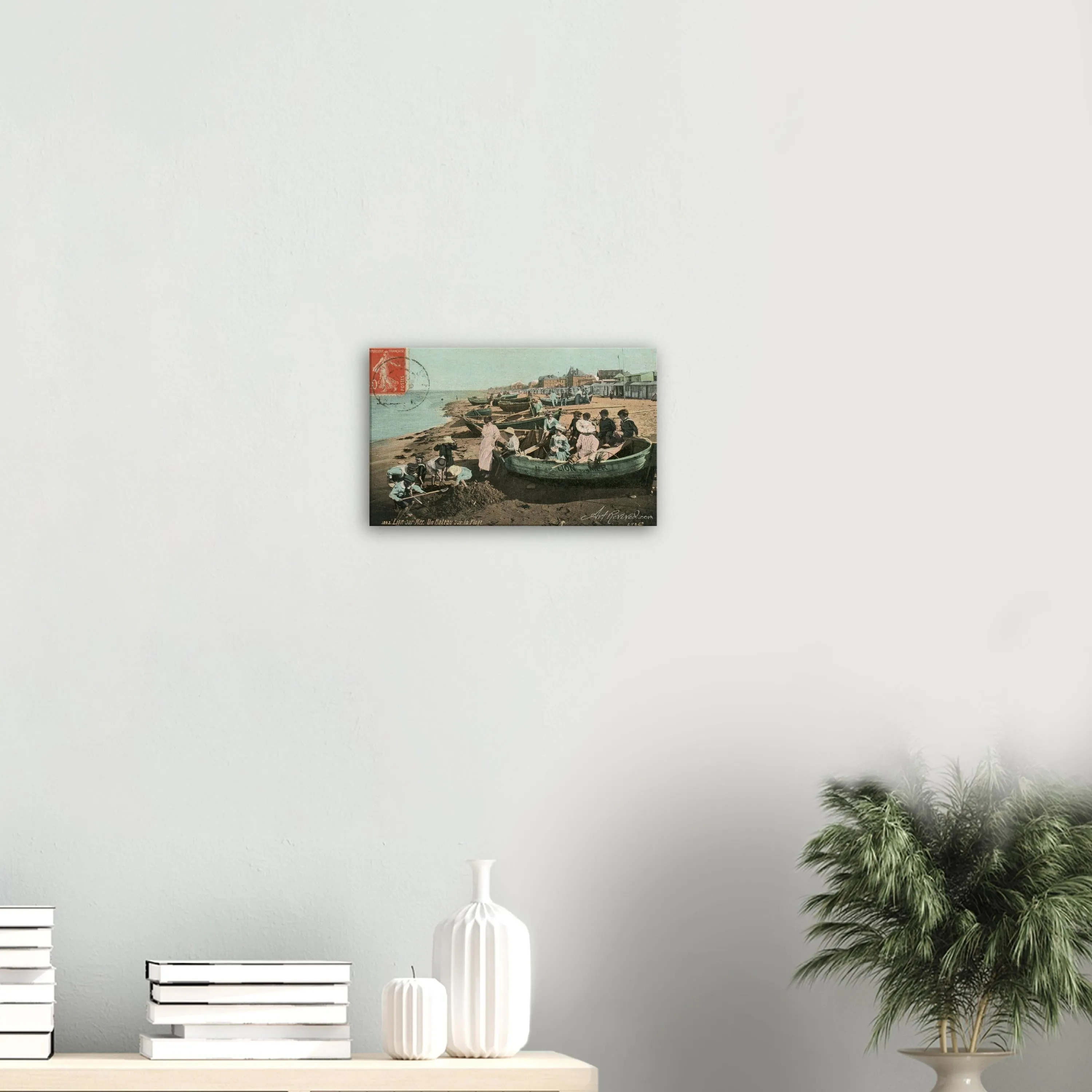 Vintage Wall Art Canvas - Lion-sur-Mer: Boat on the Beach (Mailed 02-25-1914)
