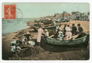 Vintage Wall Art Canvas - Lion-sur-Mer: Boat on the Beach (Mailed 02-25-1914)